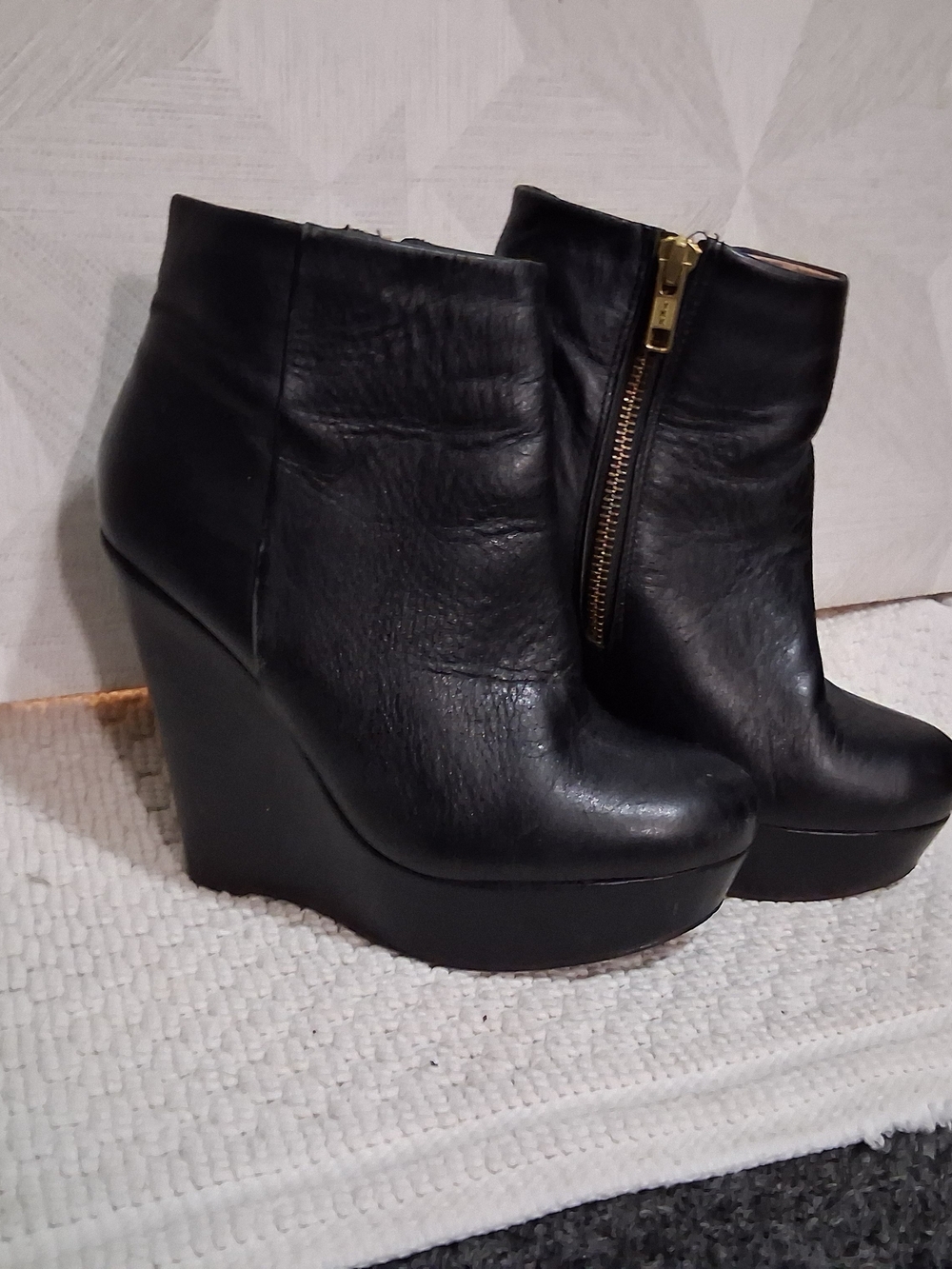 Wedge Ankle Booties with Side Zip in Black